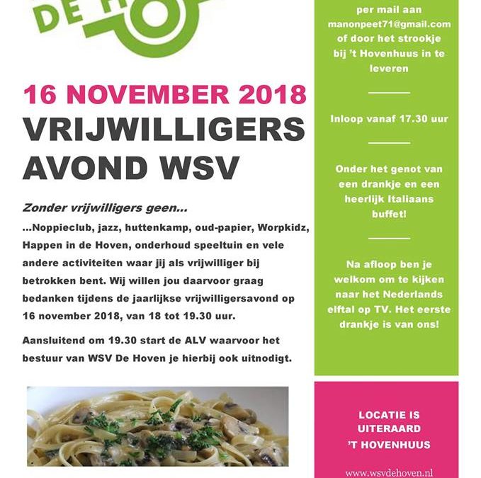 ALV en Vrijwilligersavond 16 november